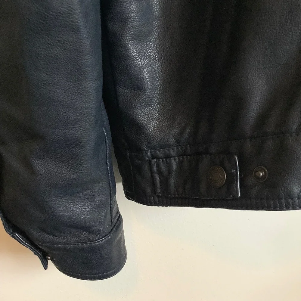 Levis Mens Faux Leather Trucker Jacket Black Full Zip XXL Extra Large Regular